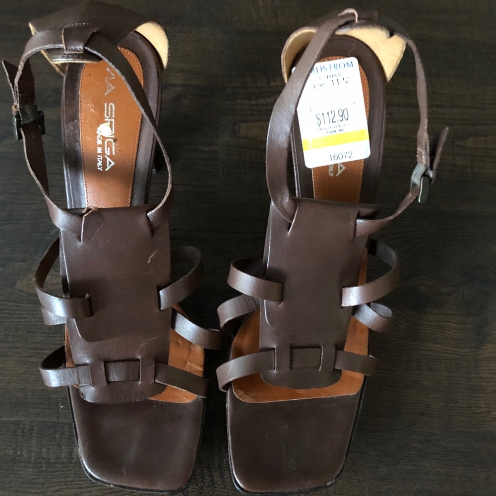 Via Spiga brown leather block high heels size 11M
